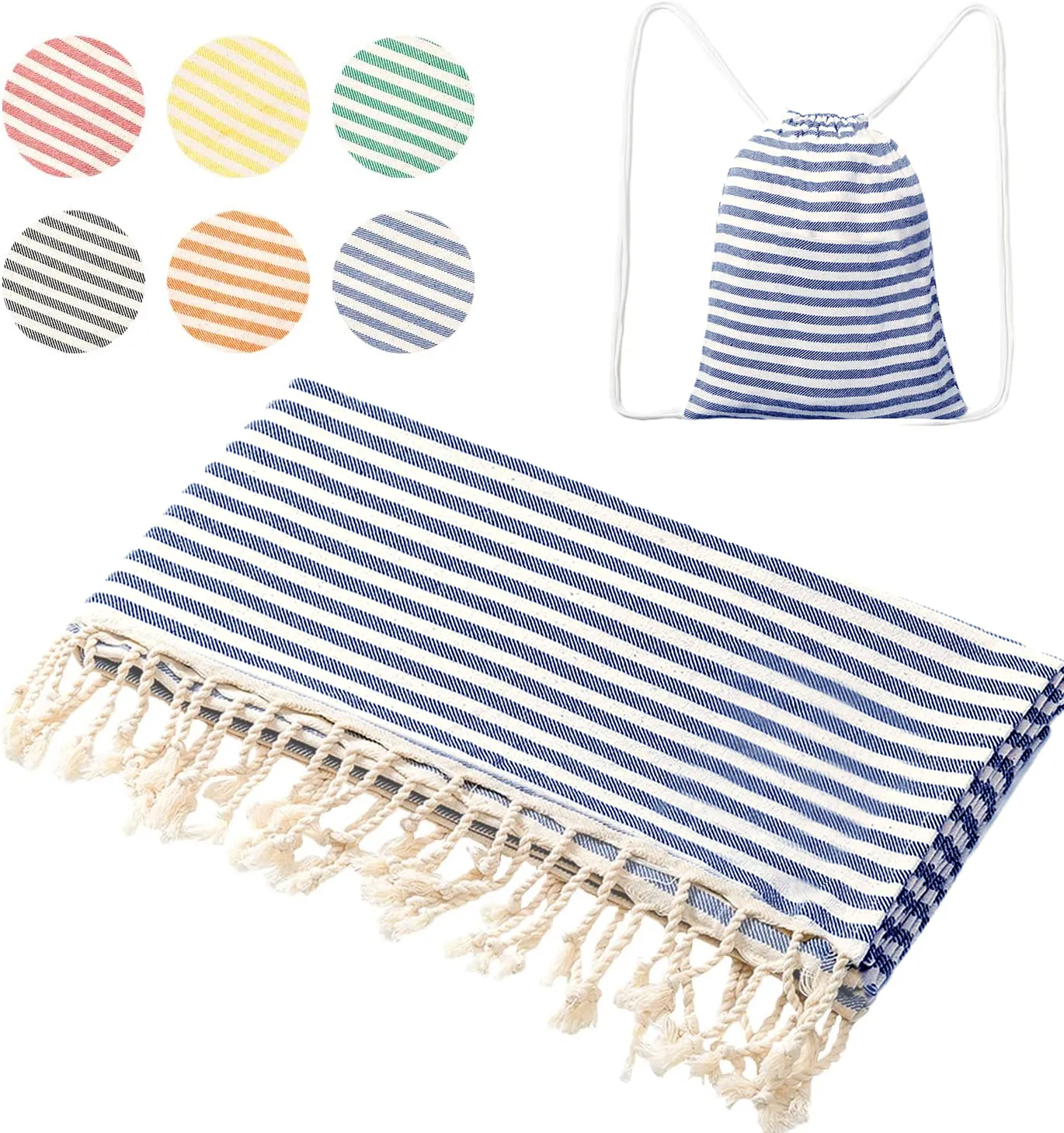Serviette de plage de sable coloré de logo personnalisé de Offre Spéciale avec la serviette de plage turque de coton de gland