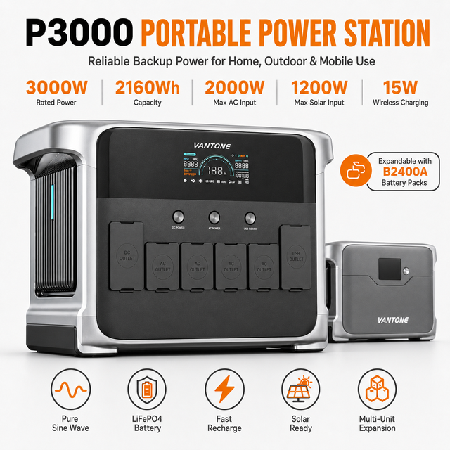 VANTONE All in One 3000W Generador Solar De Portable Power Station 2160Wh Portable Battery Solar Generator 20kwh Battery