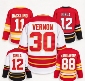 Maillot de hockey des Flames de Calgary # 30 Vernon # 11 Backlund # 12 Iginla # 88 Mangiapane Men Stitched Uniform Collection - Product Image 1