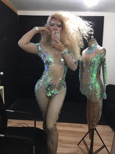 Sexy sirena Performance Costume Cosplay danza body strass paillettes tuta intera donna Performance sul palco tuta - Product Image 3