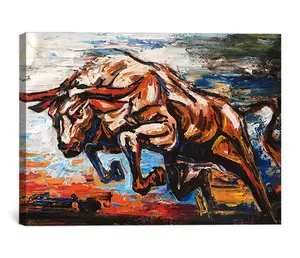 100% handpainted high quality spanish fighting bull animal wall art cattle picture oil painting canvas artwork for home decor