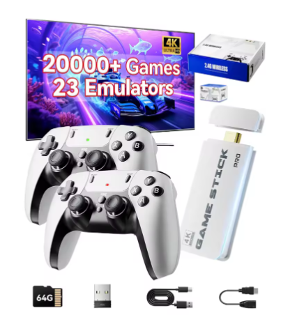 Retro Game Stick 4K HD TV Game   with 2 Wireless Controllers Stick Plug Play Game Console for TV