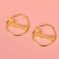 Pendientes de Aro con Letras y Nombre Personalizado, Aretes con Corona, Acero Inoxidable, Oro de 30mm, 18K, para Bebés