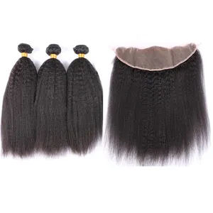 Extensions de cheveux indien remy cheveux armure noeuds blanchis 4*4 13*4 dentelle frontale cheveux tissage 1b noir crépus paquets droits