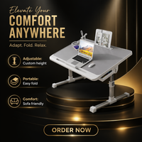 Bureau de lit réglable en hauteur avec porte-gobelet et emplacement pour tablette pour le travail et les études à domicile - Solution de poste de travail efficace