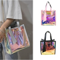 Tas Tangan Wanita Hologram Pelangi, Tas Bahu Laser Transparan, Tas Tangan Jelly Pvc Hologram Pelangi