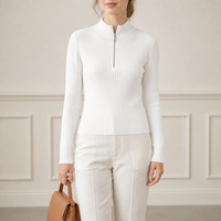 Damen Old Money Wollmischung Zopfmuster Stehkragen Pullover Konvertierbarer Kragen Metallreißverschluss Direkt vom Hersteller Kundenspezifische OEM-Fertigung