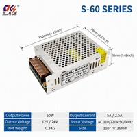 Alimentation à découpage AC/DC SMPS 60W 12V 5A 24V 2.5A, sortie 220V 110V 50/60Hz, pour bande LED, CCTV, usage industriel