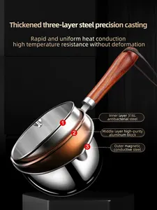 Mini olla de aceite de acero inoxidable de alta calidad con mango de madera 304 utensilios de cocina de acero de tres capas fábrica al por mayor Splash Pan Rope - Product Image 5