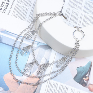 Colgante de mano de esqueleto, cadena de cintura de metal multicapa, accesorio de estilo callejero para Halloween, aleación de zinc, blanco K - Product Image 3