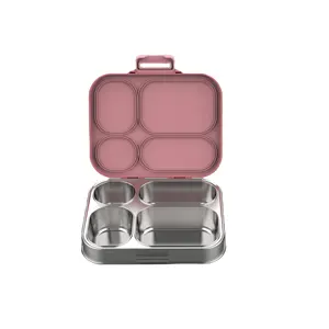 Bento Lunch Box in acciaio inox contenitore per il pranzo per bambini riutilizzabili 4 scomparti scatole di metallo pranzo