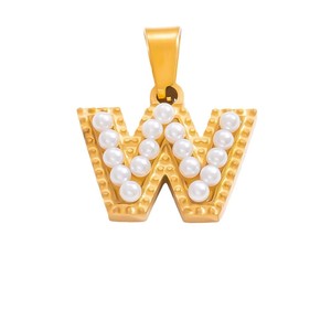Colgante de perla con letra de acero inoxidable, chapado en oro de 18 quilates, para hacer collares, accesorios de joyería DIY, formas mixtas, alfabeto inglés - Product Image 5