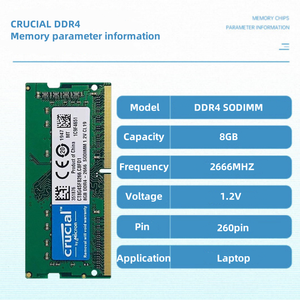 Crucial Laptop <span class=keywords><strong>DDR4</strong></span> <span class=keywords><strong>RAM</strong></span> <span class=keywords><strong>8GB</strong></span> SODIMM 260Pin Notebook Memoria Compatible con Intel AMD 3200 2400 2666MHz 2133MHz Función de NON-ECC - Product Image 2