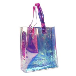 Customized Colorful Laser Clothing Storage Bag clear Transparent Waterproof PVC <b>Tote</b> Gift Women Shopping Bag with Handles - Product Image 1