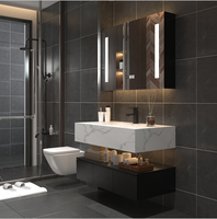 Meuble-lavabo mural contemporain de haute qualité avec lavabo et poignée, meuble-lavabo de salle de bain moderne avec robinet et miroir
