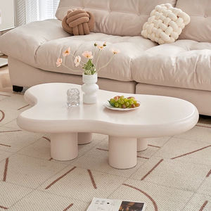 Table basse extensible en bois nuage crème avec plateau en marbre, design simple et moderne pour <span class=keywords><strong>petit</strong></span> salon irrégulier - Product Image 2