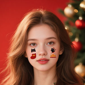 Tatouages Temporaires de Noël à Paillettes Autocollants pour le Visage <span class=keywords><strong>Chat</strong></span> et Renard Amusants et Ludiques <span class=keywords><strong>Tatouage</strong></span> Imperméable pour le Visage, le Cou et le Bras - Product Image 4