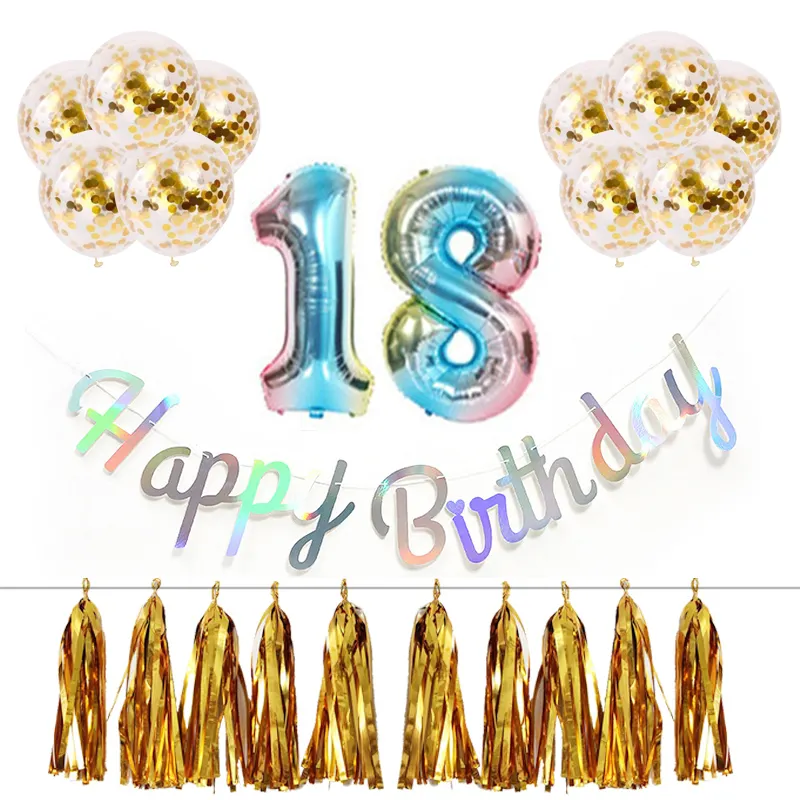 30 inch digital balloon letter banner party decoration party balloon set 18th rose gold confetti latex balloon