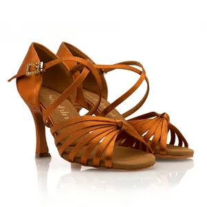 Soft Glossy Satin Upper 7 Strap Tango Salsa Bachata Ballroom Latin Dance Shoes
