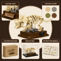 Ensemble de blocs de construction personnalisés dinosaures cornus, jouets éducatifs pour enfants, modèle d'exposition de fossiles, produit en gros OEM sous marque privée