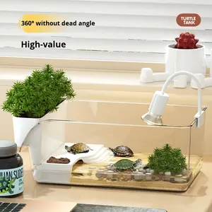 Klein transparant PET-kweekaquarium voor schildpadden en krabben, open, voor op het bureau, ecologisch landschapsontwerp, zonnebaden - Product Image 2