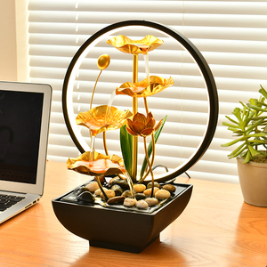 Humidificador de fuente de agua interior decorativo de metal estilo chino USB con anillo de luz LED rocas naturales para oficina y hogar - Product Image 2