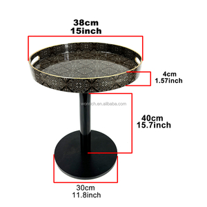 Table ronde en <span class=keywords><strong>plastique</strong></span> noire sur piétement, table d'appoint décorative de luxe style Art Déco à motif losanges pour plateau de service - Product Image 6