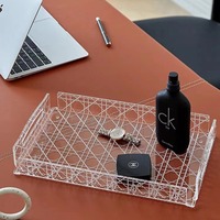 Plateau décoratif rectangulaire en acrylique transparent avec motif tressé, organisateur de coiffeuse pour parfums, bijoux, cosmétiques et rangement de bureau