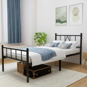Base letto moderna in metallo con piattaforma, contenitore da 14 pollici, pieghevole, con doghe in acciaio, supporto per materasso, non necessita di rete a molle, singolo - Product Image 4