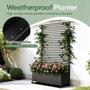 Jardinière surélevée 2-en-1 avec treillis, écran d'intimité, roues, antirouille, montage facile, bac à plantes avec trous de drainage pour patio - Product Image 3