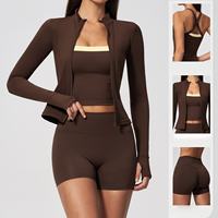 Ensemble 3 pièces Joyyoung : débardeur de sport, short taille haute et veste à manches longues pour le yoga, le pilates et les entraînements féminins