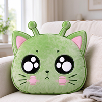 Fabricant de coussins en peluche personnalisés directement de l'usine, coussin chat vert kawaii, coussin en peluche doux, vente en gros, approvisionnement en vrac