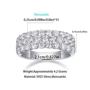 Factory <strong>Wholesale</strong> High Quality S925 Silver Total 1.8Carat Three Row Tiny Sparkling Moissanite Ring for Women Fine Jewelry - Product Image 3