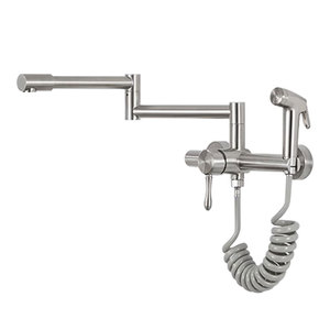 Stainless Steel Wall <b>Mounted</b> Kitchen Faucet 2 Handle Flexible Modern Design For Sink Use - Product Image 3