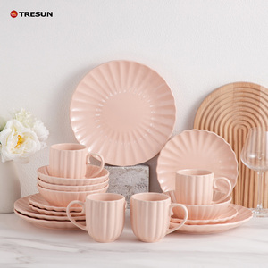 Service de vaisselle en céramique rose brillant, 16 pièces, en grès et porcelaine, prix de gros, pas cher - Product Image 2