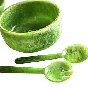 Tazón para Ensalada de Resina con Patrón de Mármol, Tazón para Servir Hecho a Mano con Cuchara, Vajilla Moderna, Tazón para Servir de Resina de Mármol Hecho a Mano con Cuchara - Product Image 1