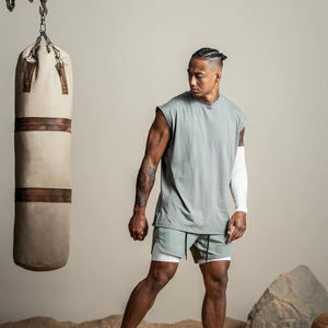 卸売カスタムロゴメンズランニングマッスルタンクトップジムノースリーブ通気性ベストルーズフィットビッグサイズスポーツトップタンク - Product Image 4