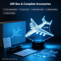 Lámpara de Escritorio LED USB con Control Remoto Táctil, Luz Nocturna 3D de ABS del Avión AN225, Modelo de Aviación Decorativo, Ecológico y Regulable