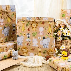 Kraft Baby Shower <b>Wrapping</b> <b>Paper</b> Jungle Animals Lion Giraffe Elephant 46.8 Square Feet Wood Pulp <b>Paper</b> - Product Image 4