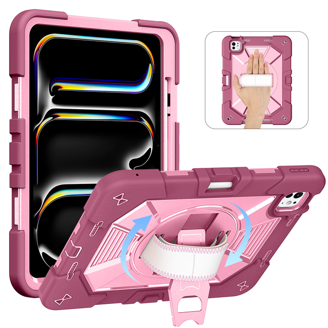 360°Rotatable Hand Strap & Kickstand Adjustable Shoulder Lanyard Anti-shock Tablet Protective Case for iPad Pro 13 M4 M5
