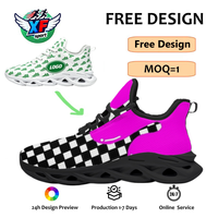 Chaussures de course personnalisées en gros, motif à carreaux rose vif, imprimé épissé, design personnalisé, chaussures de sport décontractées