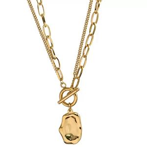 New odern <b>Simple</b> Double Chain Pendant <b>Necklace</b> Waterproof Stainless Steel <b>Gold</b> Plating Trendy Geometric Link for Jewelry Gifts - Product Image 1