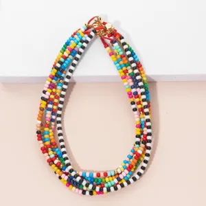 Newest Fashion Handmade Boho Style Colorful Small Round Beads Enamel Necklace for Women