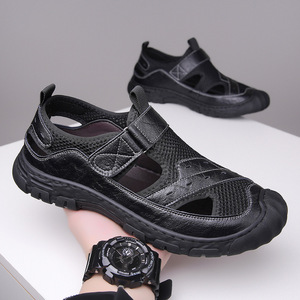 Hollow-out Men's <b>Sandals</b> Soft Sole Breathable <b>Closed</b> <b>Toe</b> Slip On Flat Shoes Khaki Gray Black Summer Casual Beach Wear - Product Image 4
