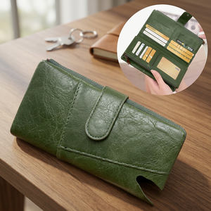 WRIZA Vintage Women's PU Long Clutch <b>Wallet</b> Polyester Large Capacity Double Zipper Card Holder RFID Blocking - Product Image 4