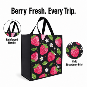 Sac fourre-tout réutilisable en non-tissé laminé imprimé personnalisé motif fraise, écologique, pour courses et promotionnel - Product Image 2