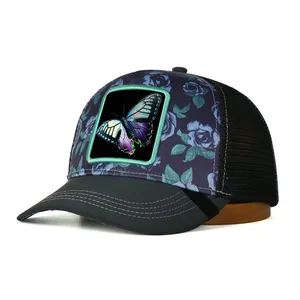 2024 새로운 스타일 5 패널 패션 디자인 블랙 핑크 메쉬 팬더 야구 자수 트럭 운전사 야구 모자 모자