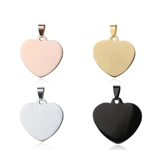 Blank tag style customized engraved jewelry silver/gold/black/rose gold stainless steel wholesale heart pendant to engrave