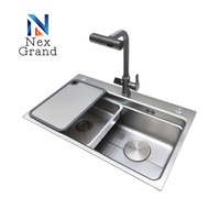 de cuisine en acier inoxydable 304 Multi-Function Single Bowl Forme rectangulaire Trois trous Surface de revêtement nano