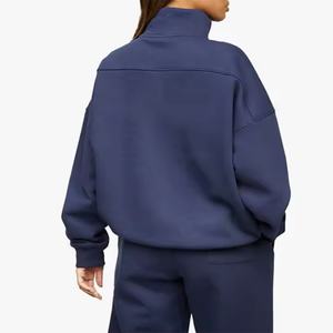 Sudaderas Holgadas al por Mayor con Cierre de 1/4, Gruesas y Cálidas para Mujer, Cuello Alto, Hombros Caídos, Tallas Grandes, Sudaderas con Capucha y Cuello Redondo para Mujer - Product Image 3